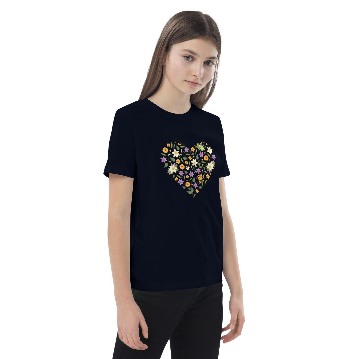 Ekologisk barn-t-shirt – Hjärta av Blommor