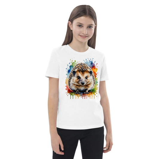 Ekologisk barn-t-shirt – Igelkott med Färgstänk