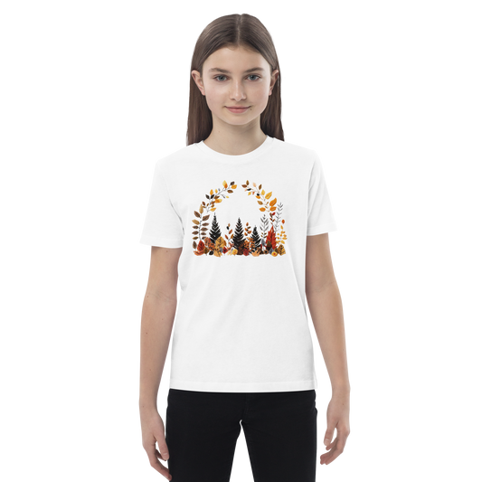 Ekologisk barn-t-shirt – Höstlöv i Broderieffekt