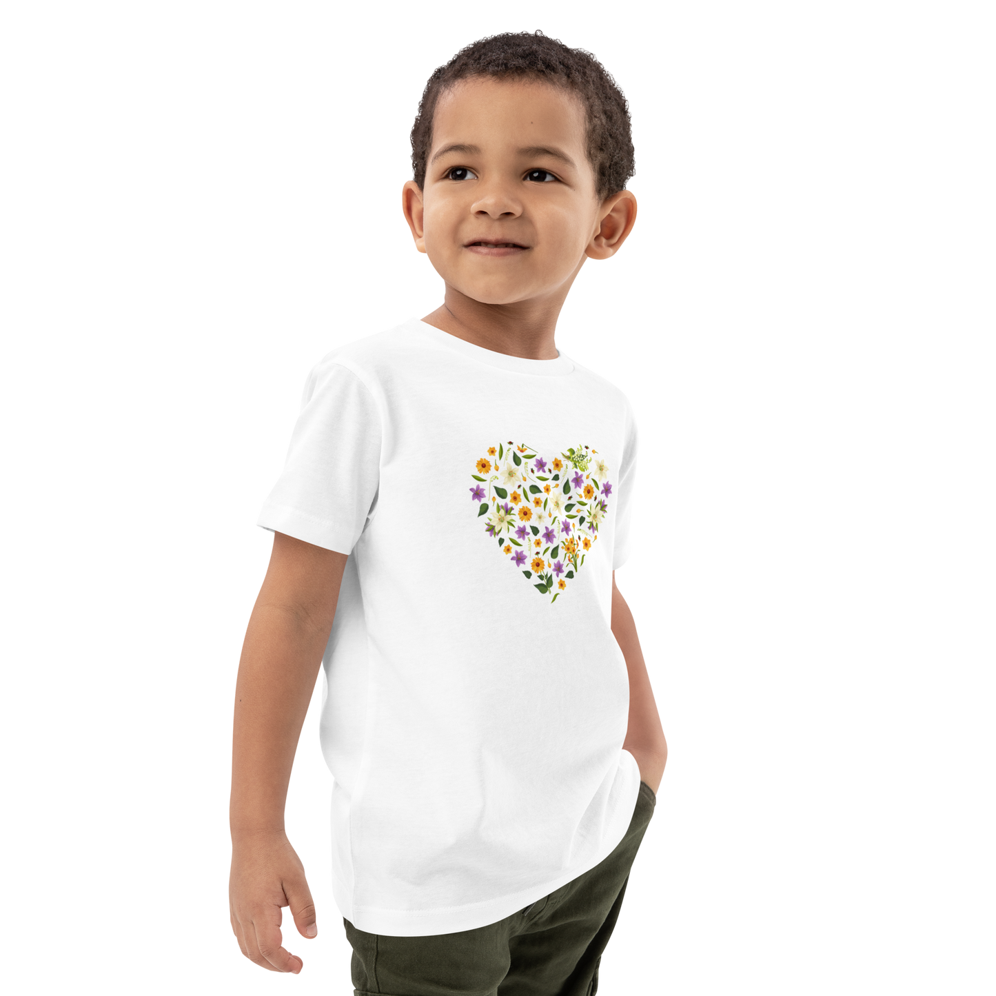 Ekologisk barn-t-shirt – Hjärta av Blommor