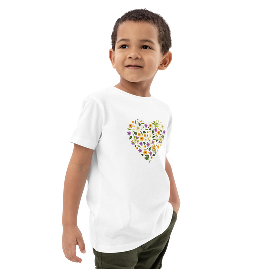Ekologisk barn-t-shirt – Hjärta av Blommor