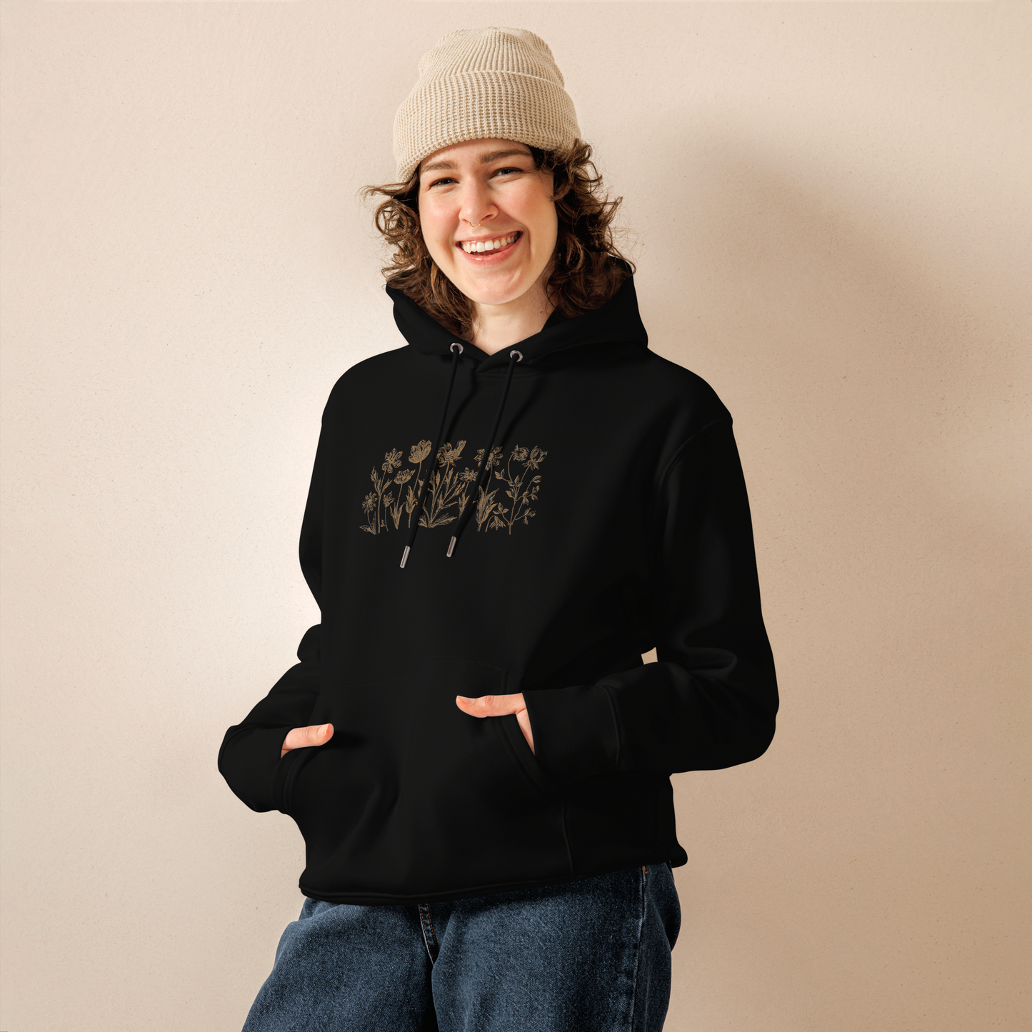 Unisex Essential Eco Hoodie – Broderade Blommor