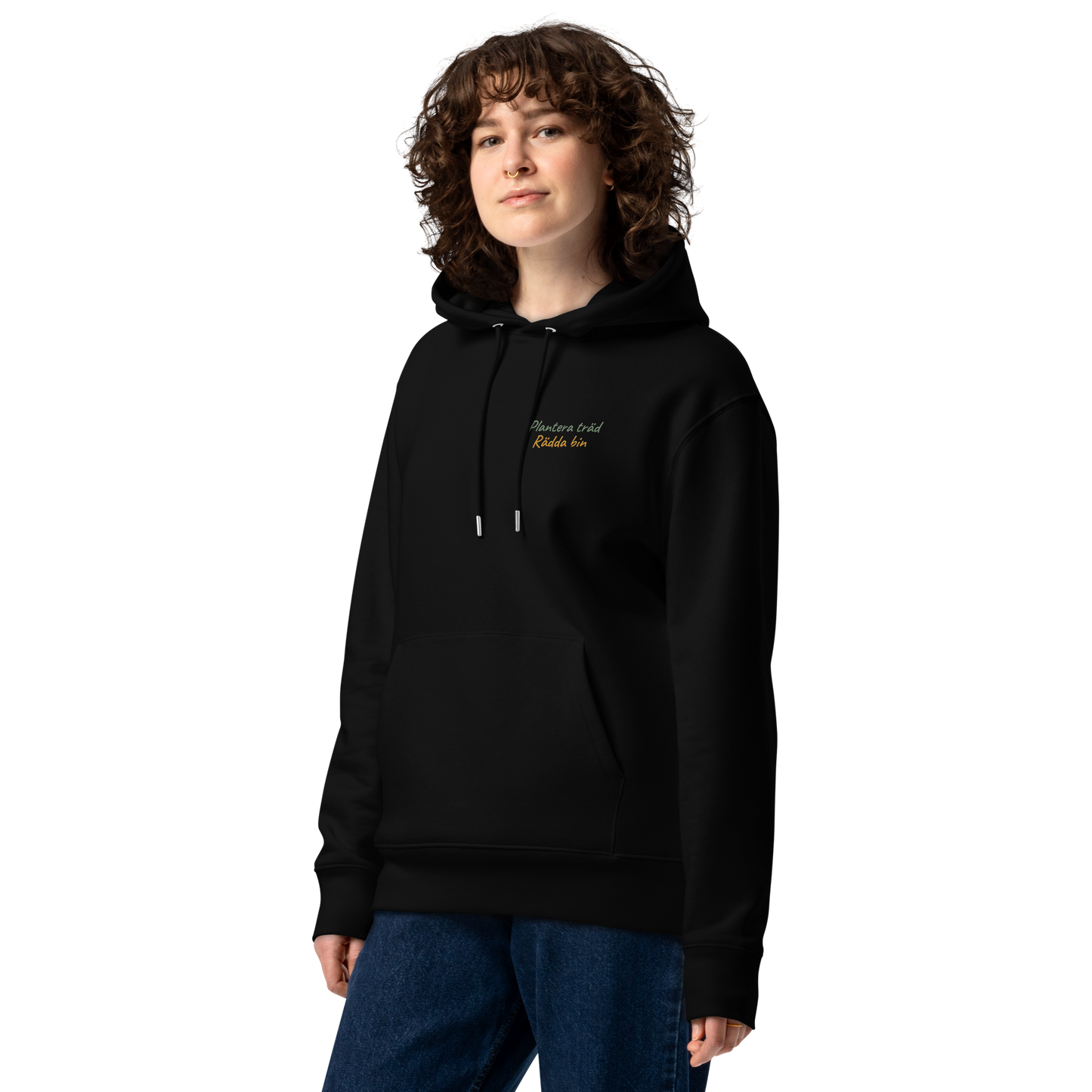 Unisex Essential Eco Hoodie - "Plantera Träd, Rädda Bin" (broderad på bröstet)
