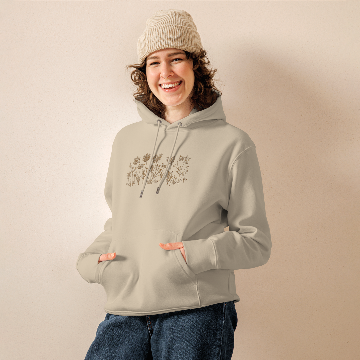 Unisex Essential Eco Hoodie – Broderade Blommor