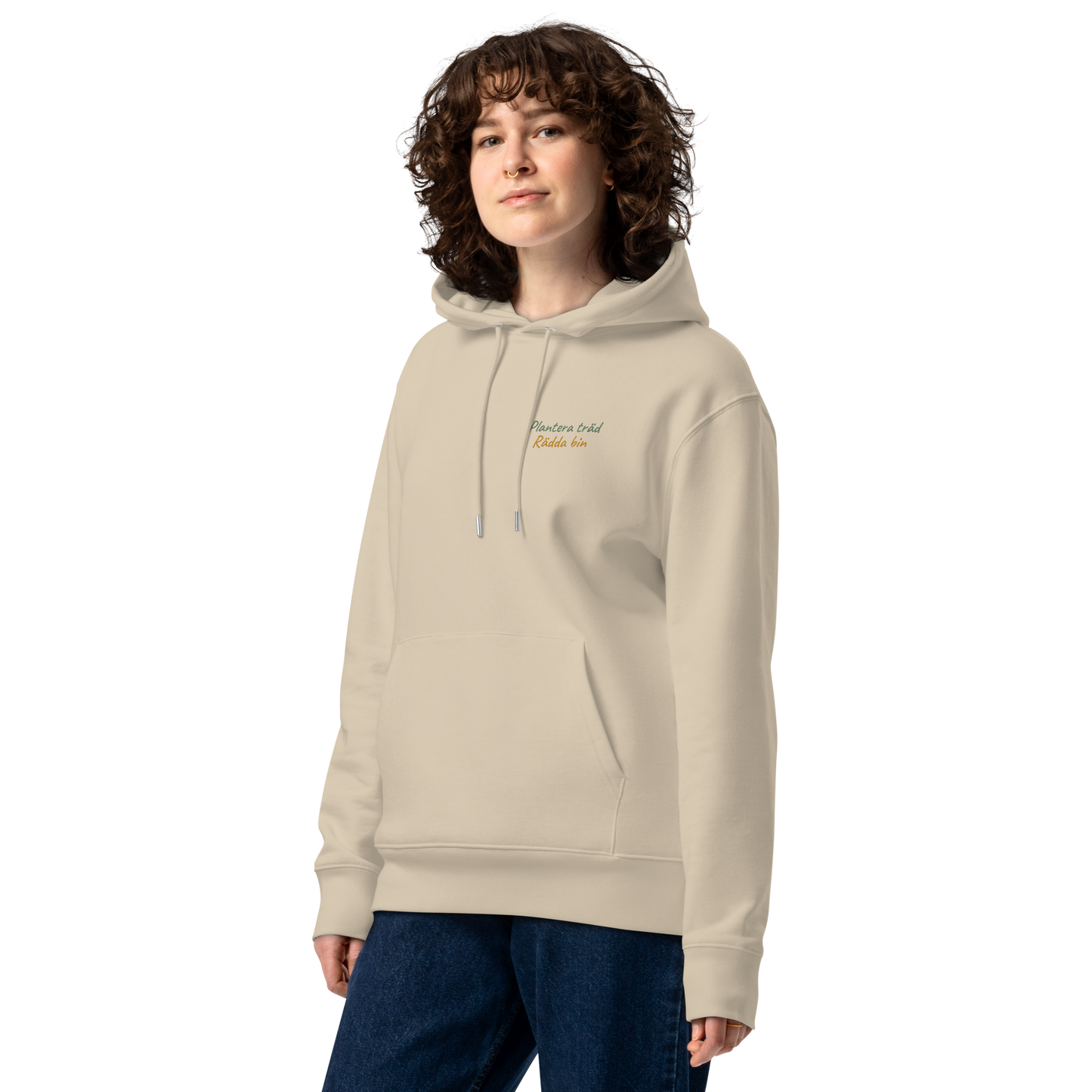 Unisex Essential Eco Hoodie - "Plantera Träd, Rädda Bin" (broderad på bröstet)