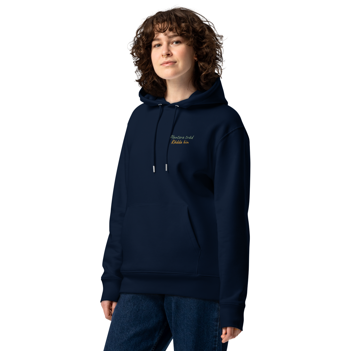 Unisex Essential Eco Hoodie - "Plantera Träd, Rädda Bin" (broderad på bröstet)
