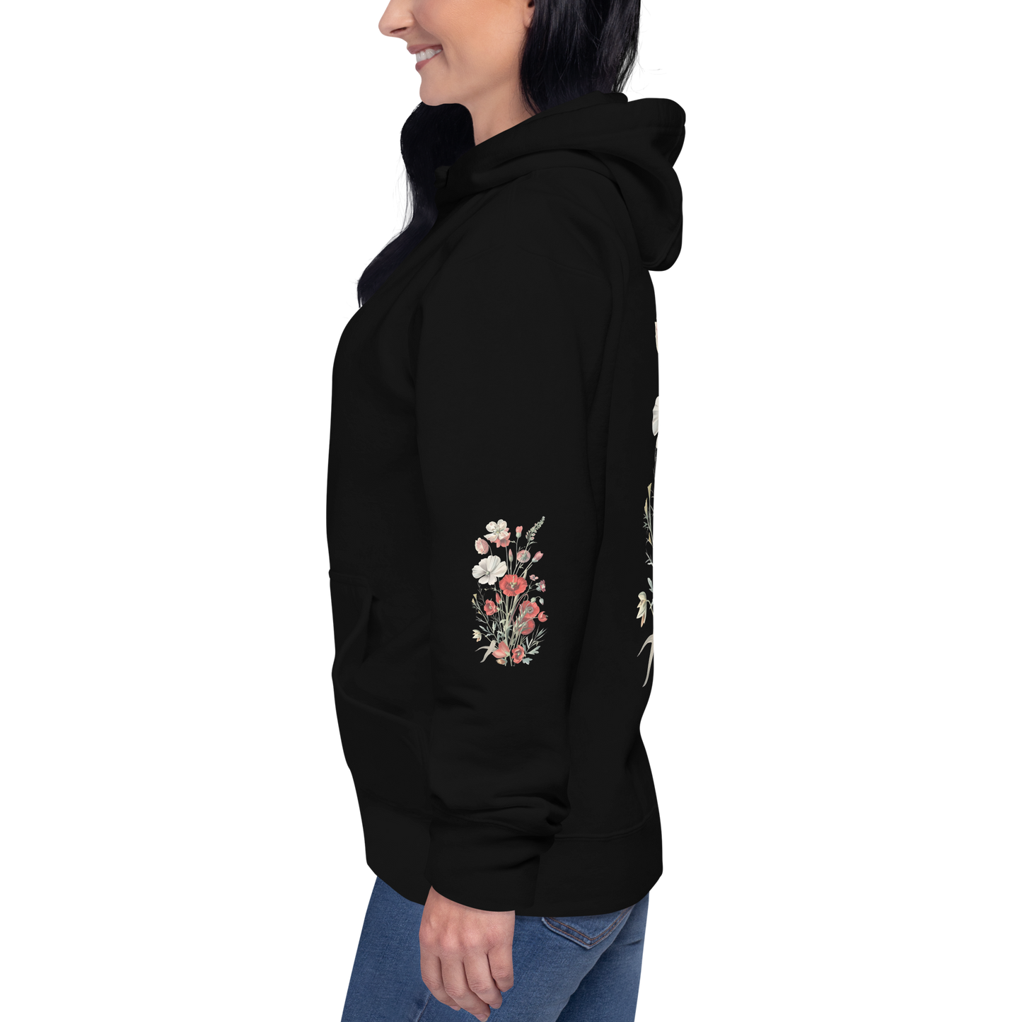 Unisex Premium Hoodie – Vilda Blommor i Rött