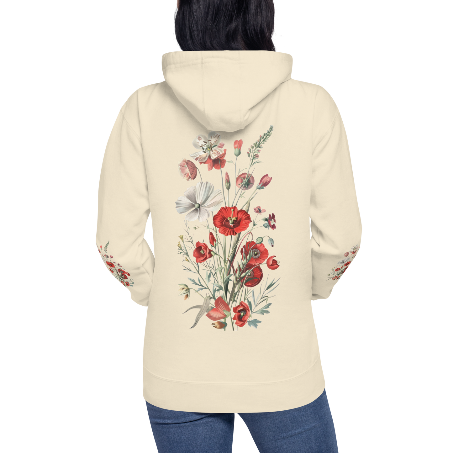 Unisex Premium Hoodie – Vilda Blommor i Rött