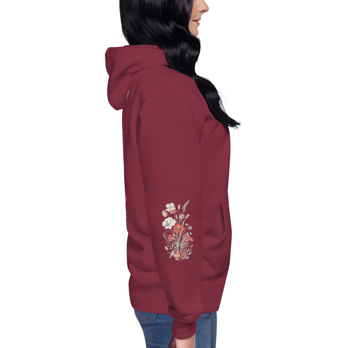 Unisex Premium Hoodie – Vilda Blommor i Rött