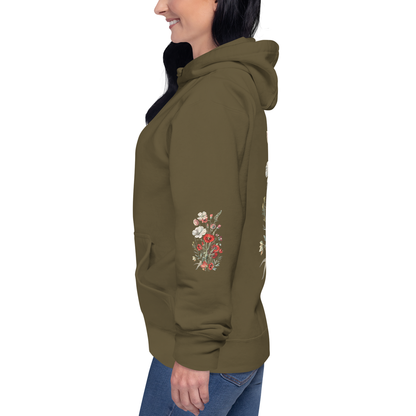 Unisex Premium Hoodie – Vilda Blommor i Rött