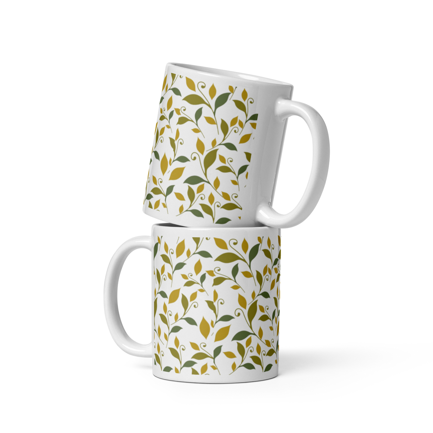 Vit Blank Mugg - Lövmönster