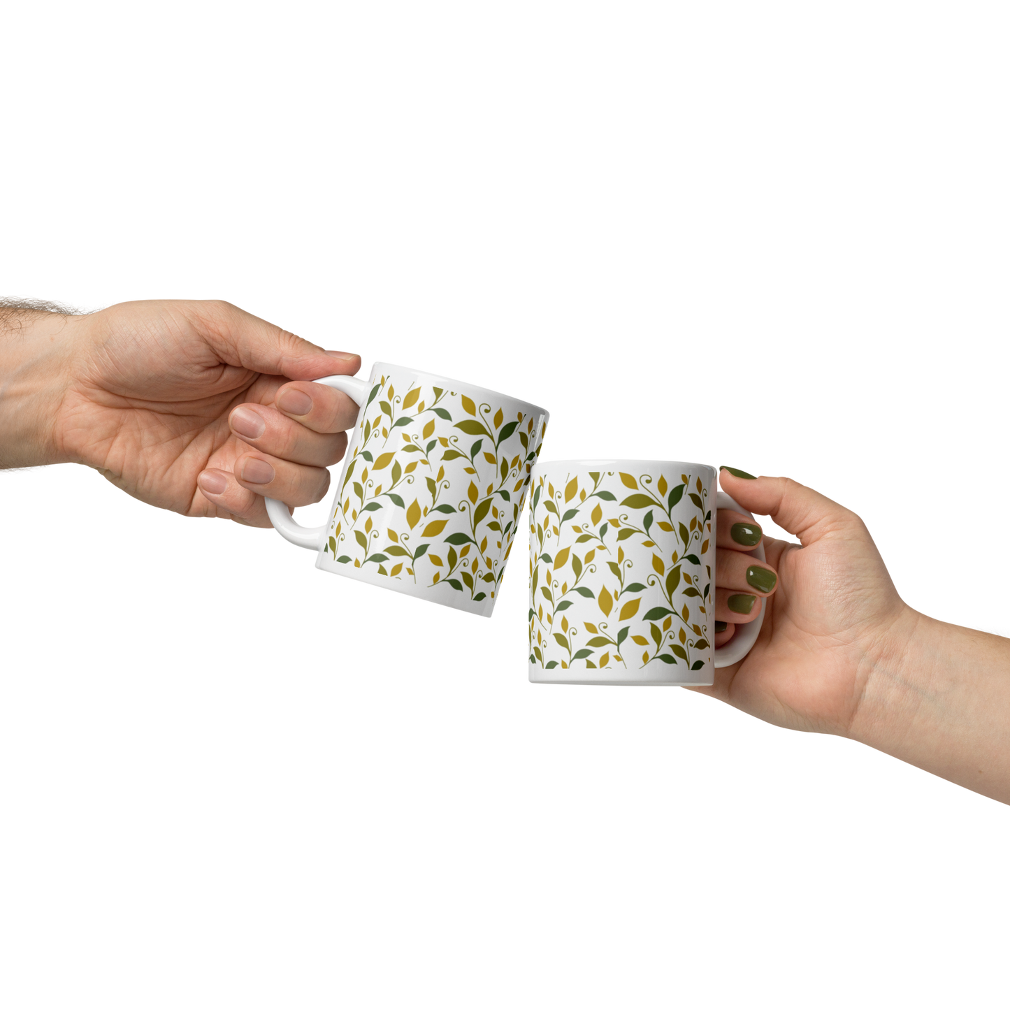 Vit Blank Mugg - Lövmönster