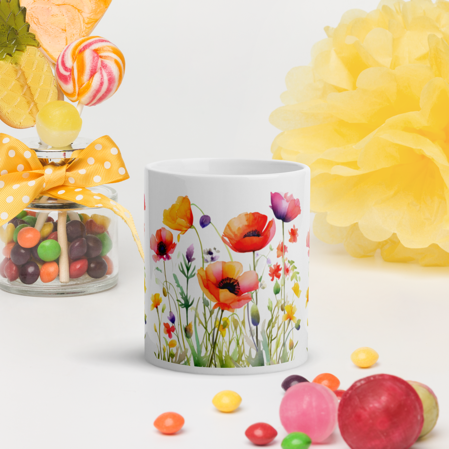 Vit Blank Mugg - Ängsblommor