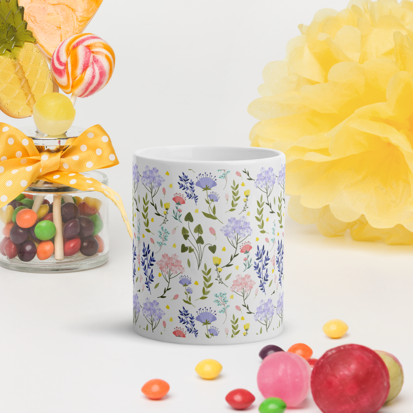 Vit Blank Mugg - Små Sommarblommor
