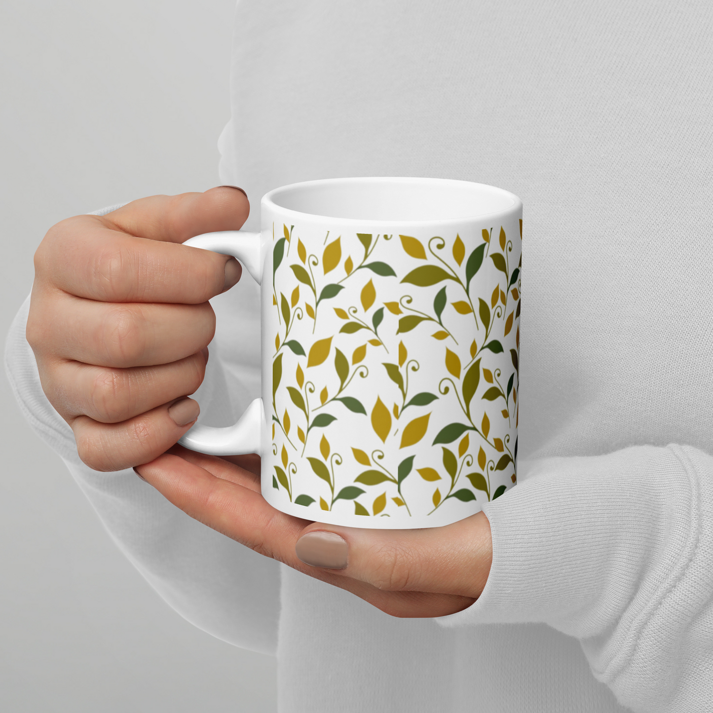 Vit Blank Mugg - Lövmönster