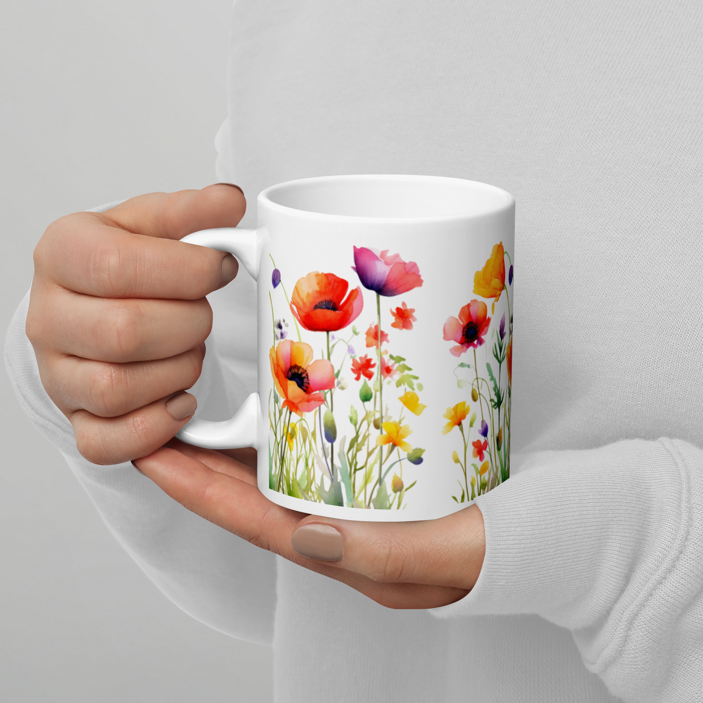 Vit Blank Mugg - Ängsblommor