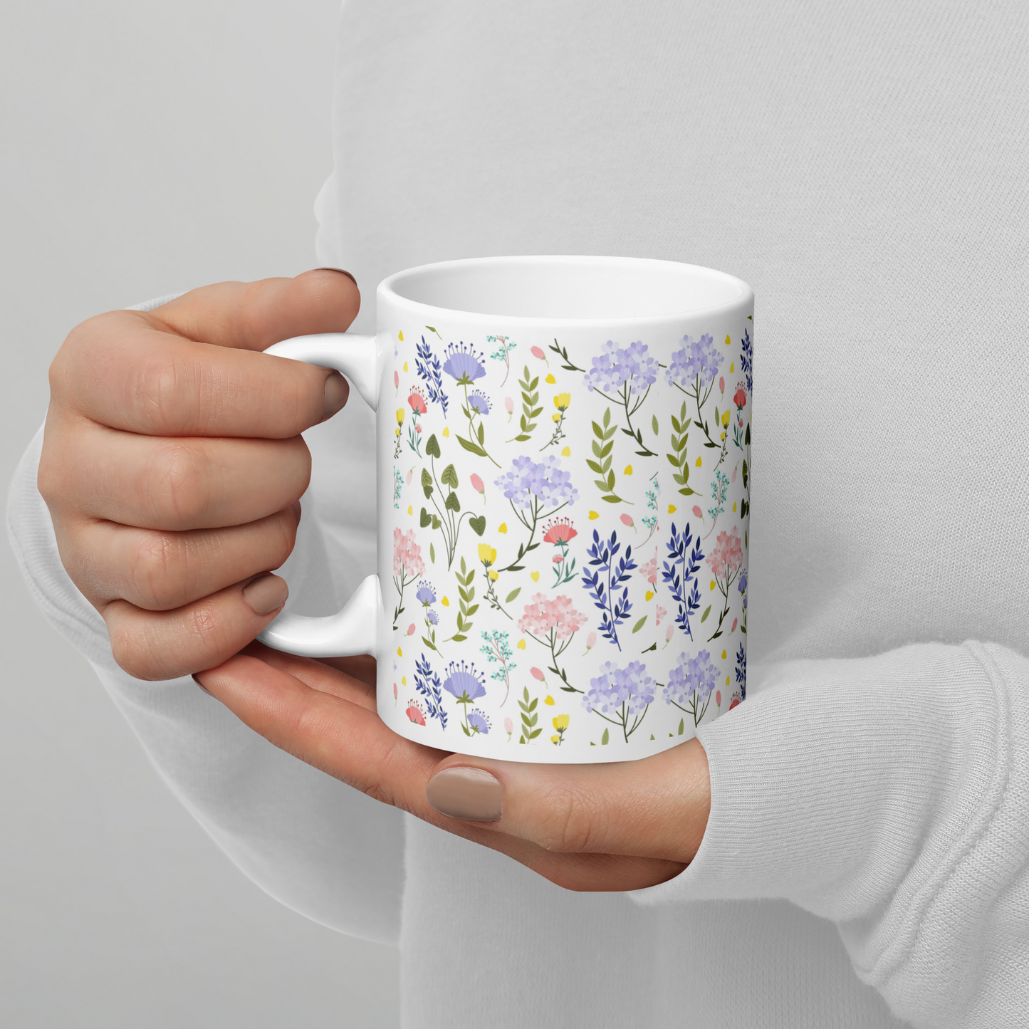 Vit Blank Mugg - Små Sommarblommor