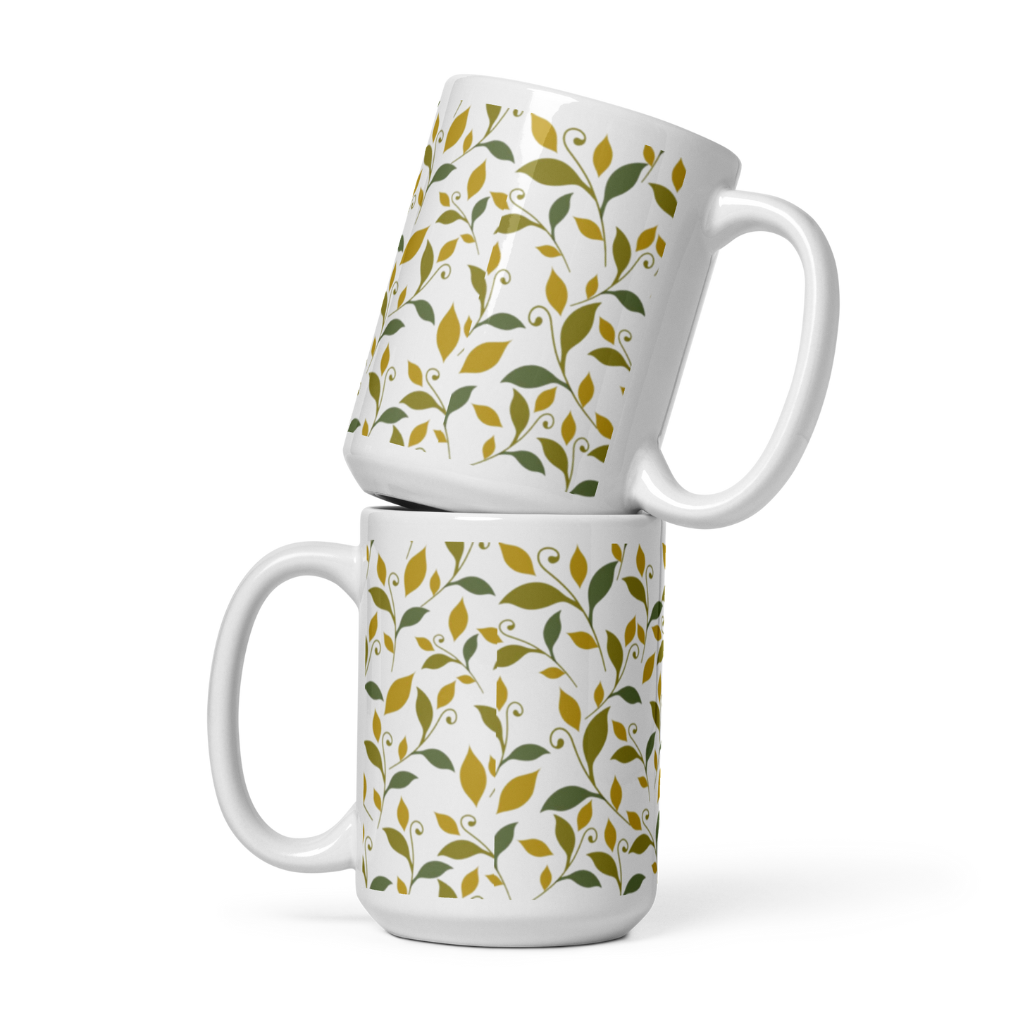 Vit Blank Mugg - Lövmönster
