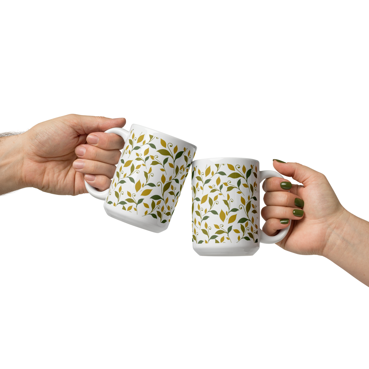 Vit Blank Mugg - Lövmönster
