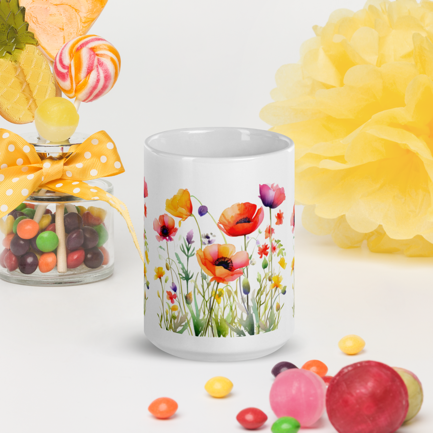 Vit Blank Mugg - Ängsblommor
