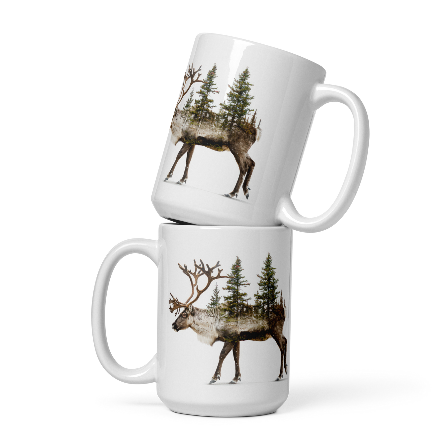 Vit Blank Mugg - Ren med Granar