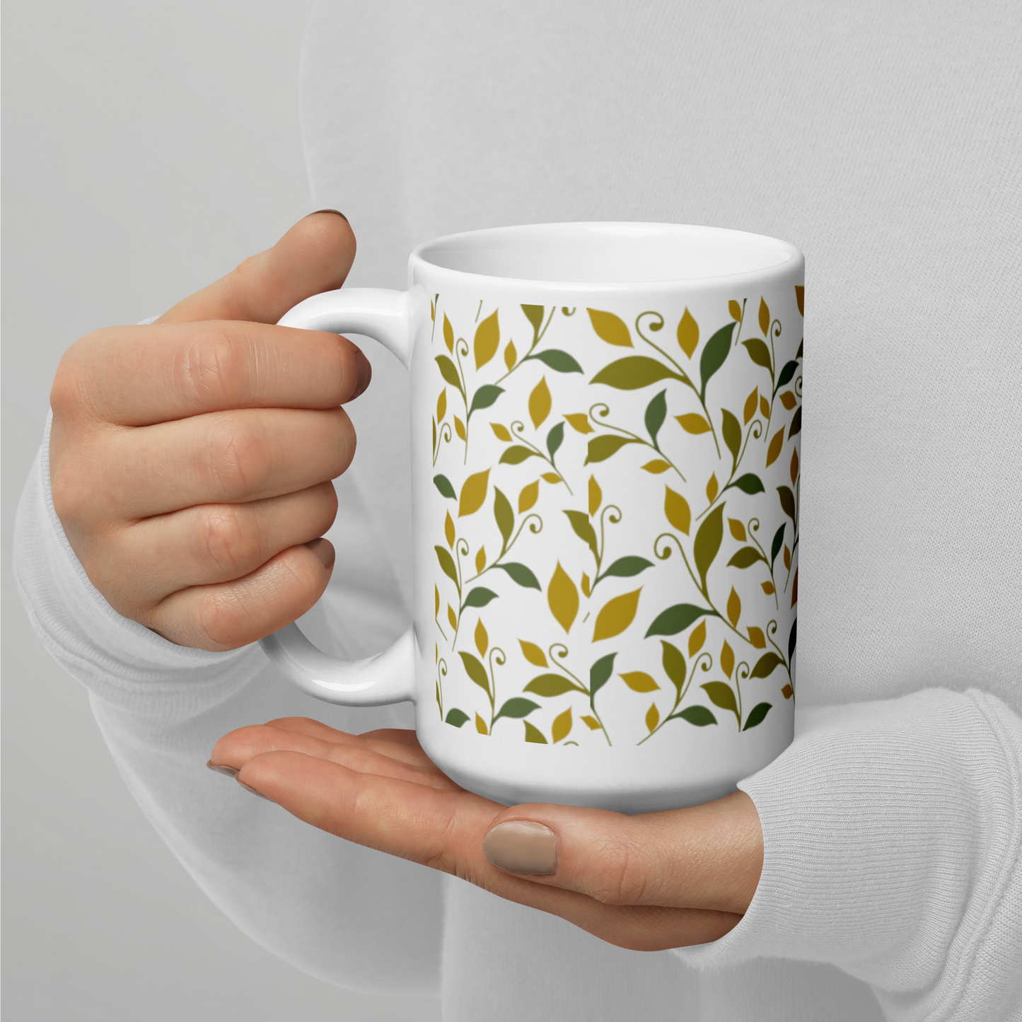 Vit Blank Mugg - Lövmönster