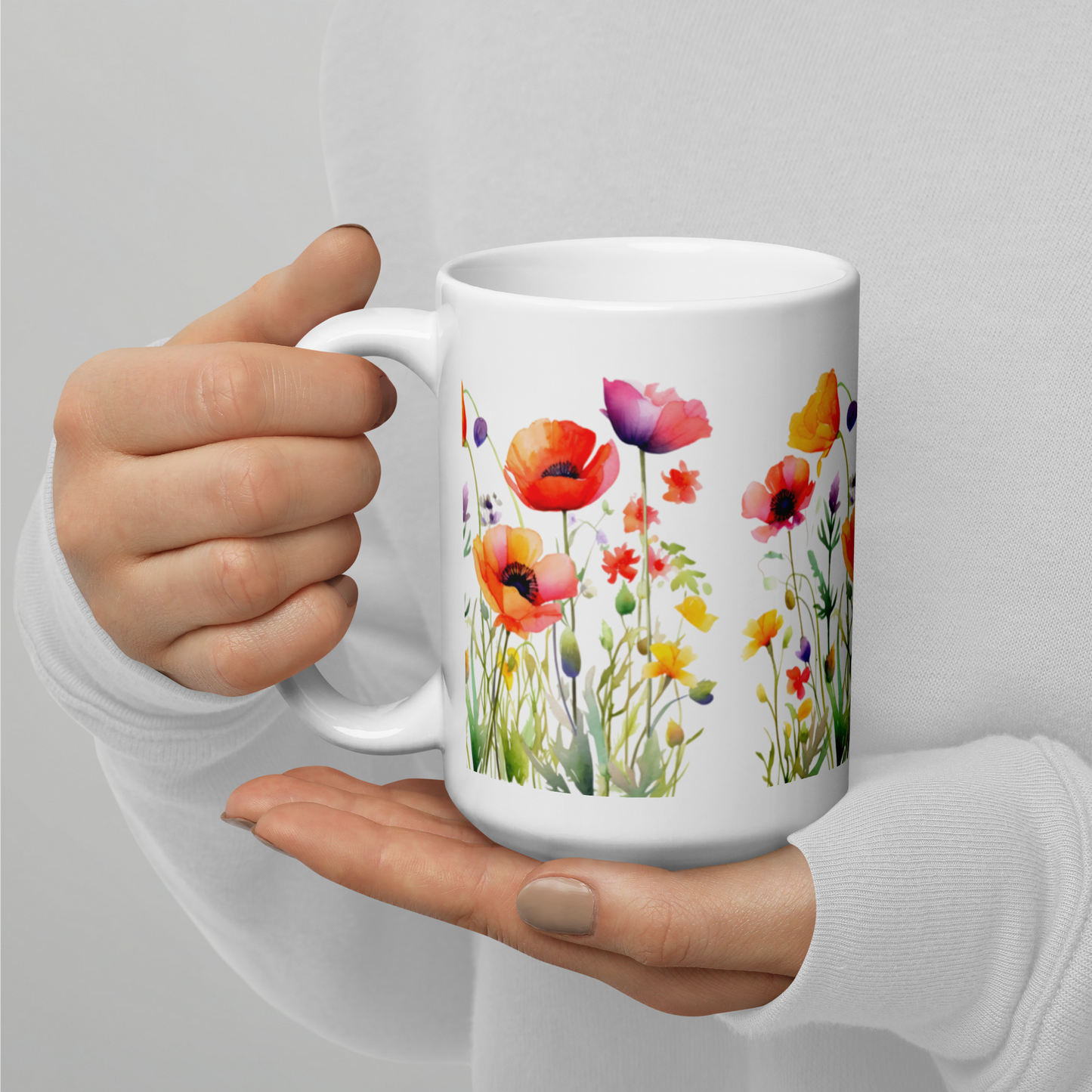 Vit Blank Mugg - Ängsblommor