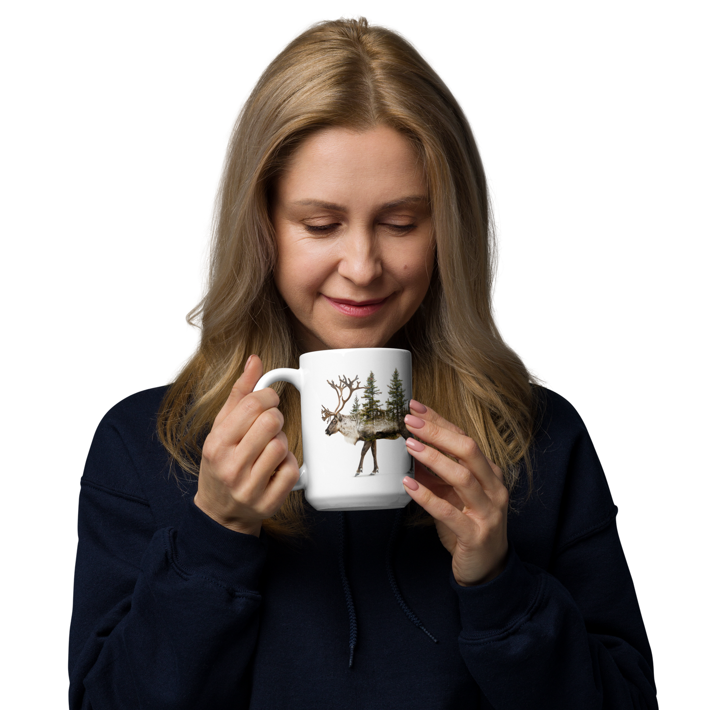 Vit Blank Mugg - Ren med Granar