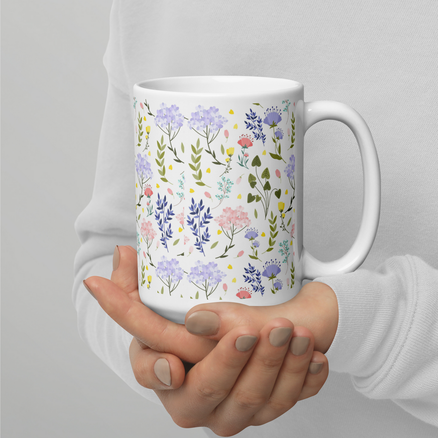 Vit Blank Mugg - Små Sommarblommor