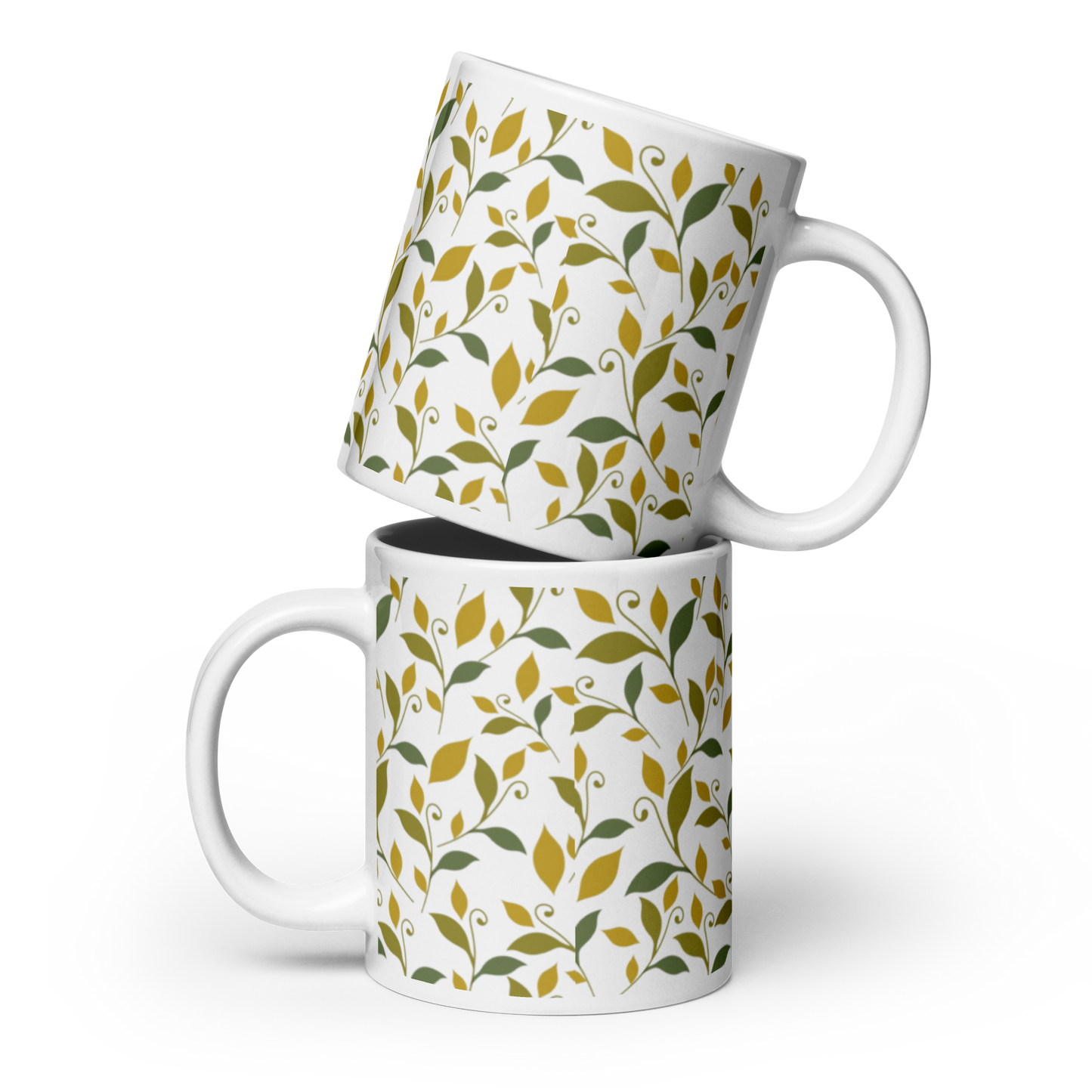 Vit Blank Mugg - Lövmönster