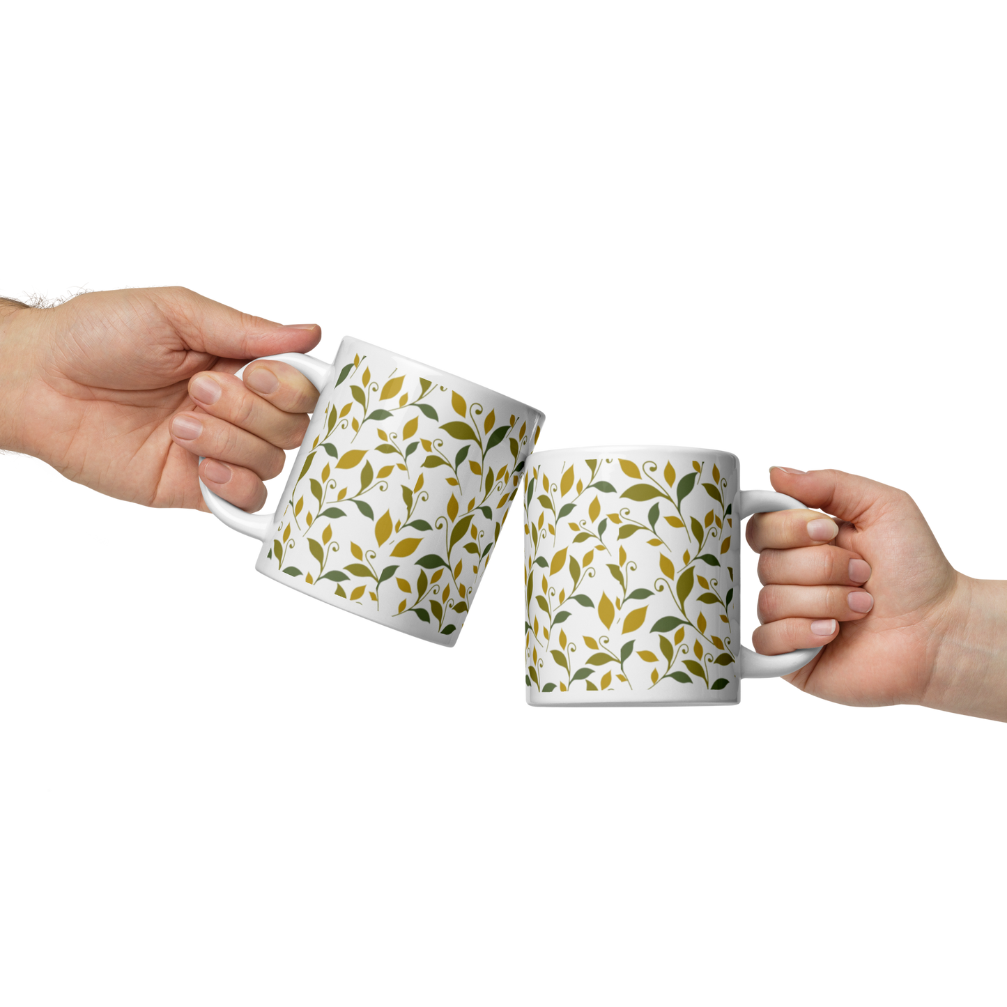 Vit Blank Mugg - Lövmönster