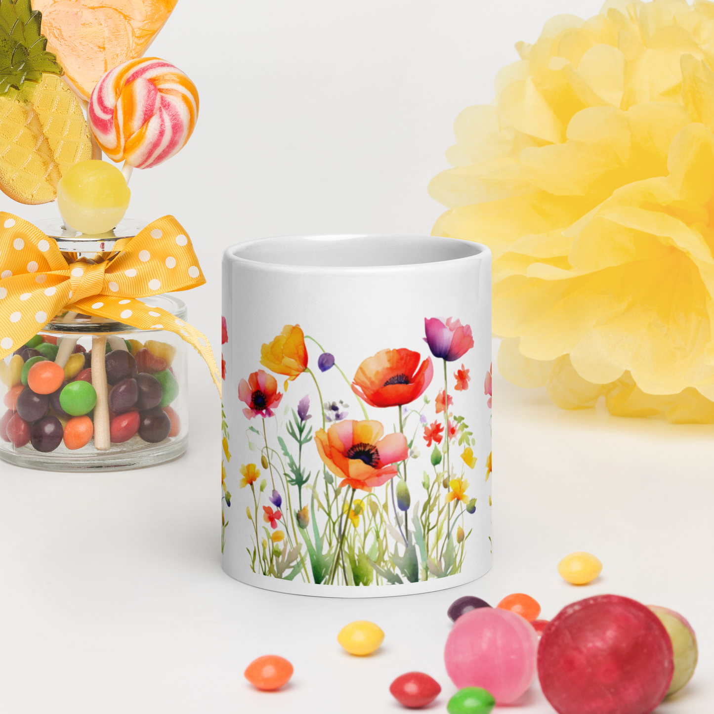 Vit Blank Mugg - Ängsblommor
