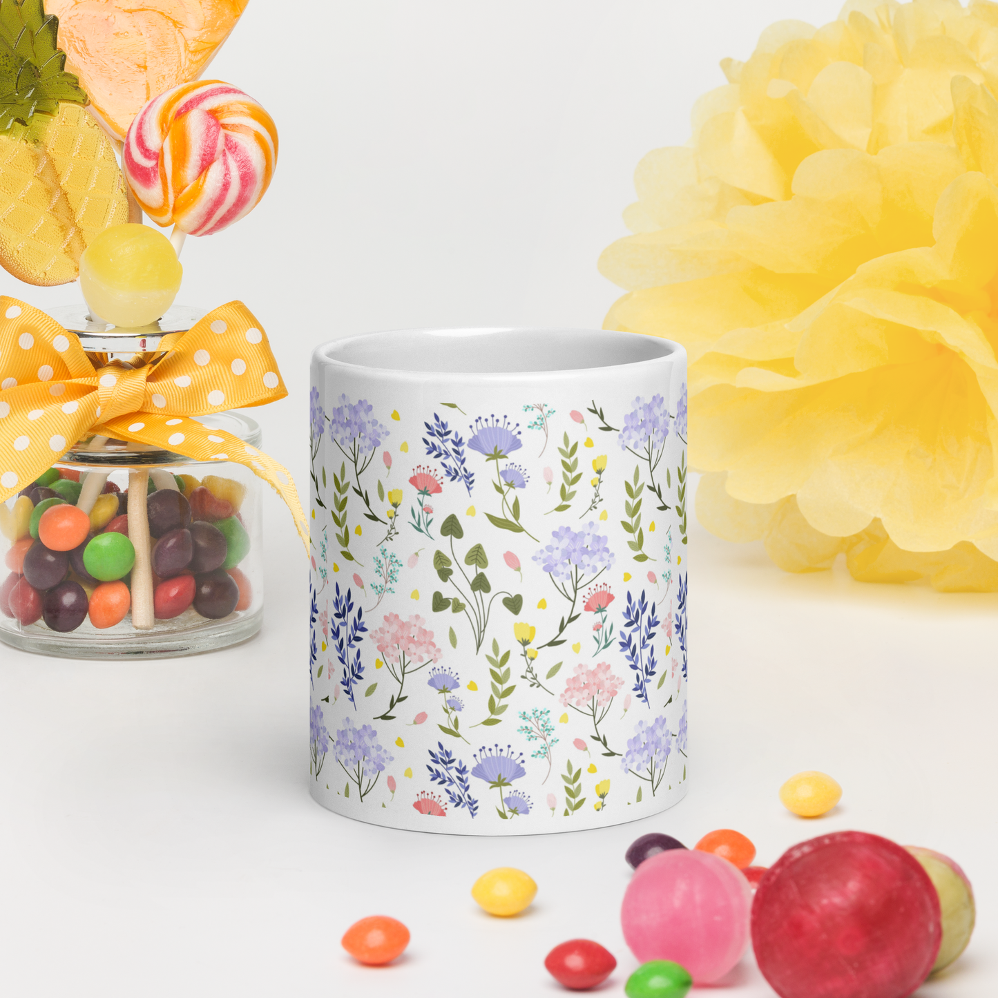 Vit Blank Mugg - Små Sommarblommor