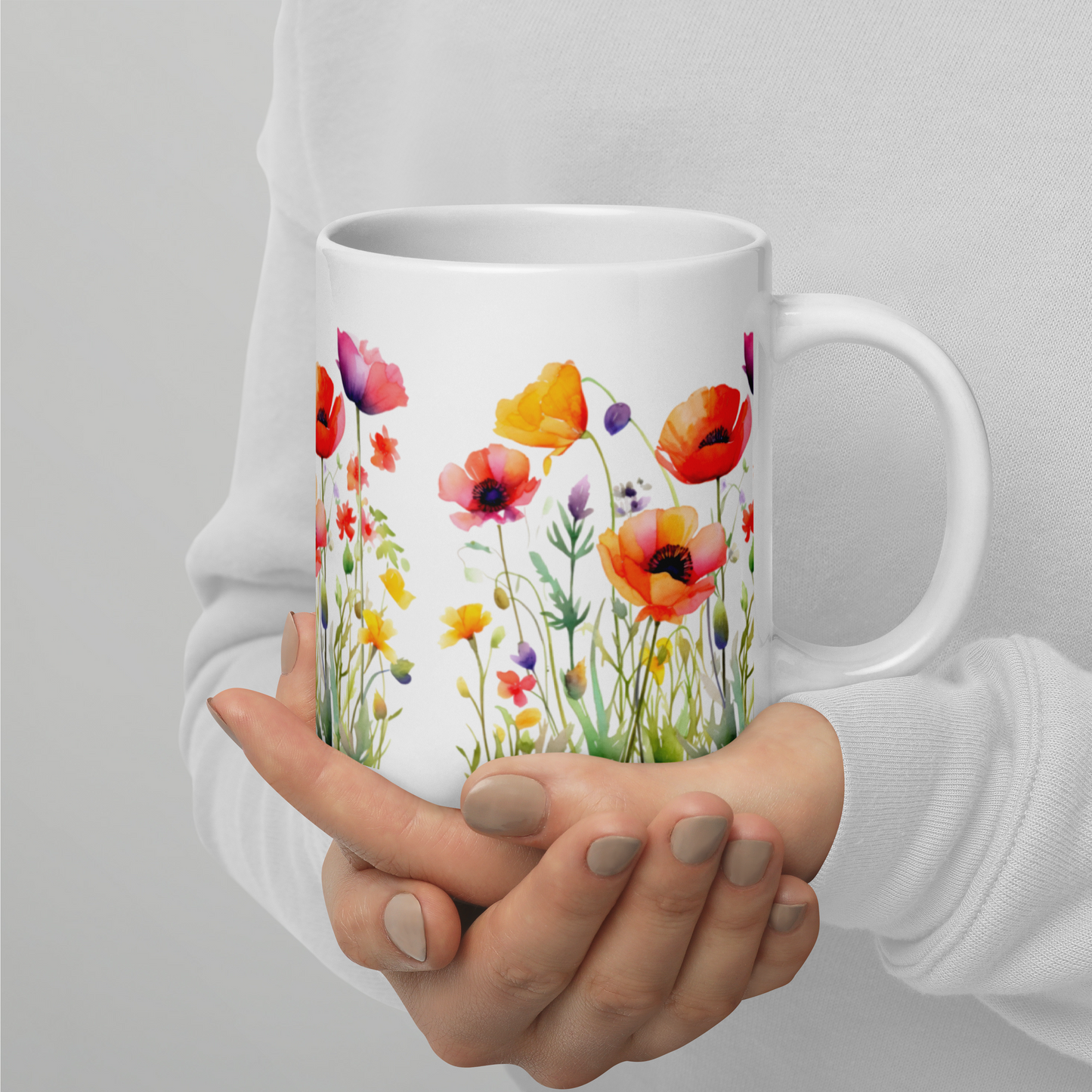 Vit Blank Mugg - Ängsblommor