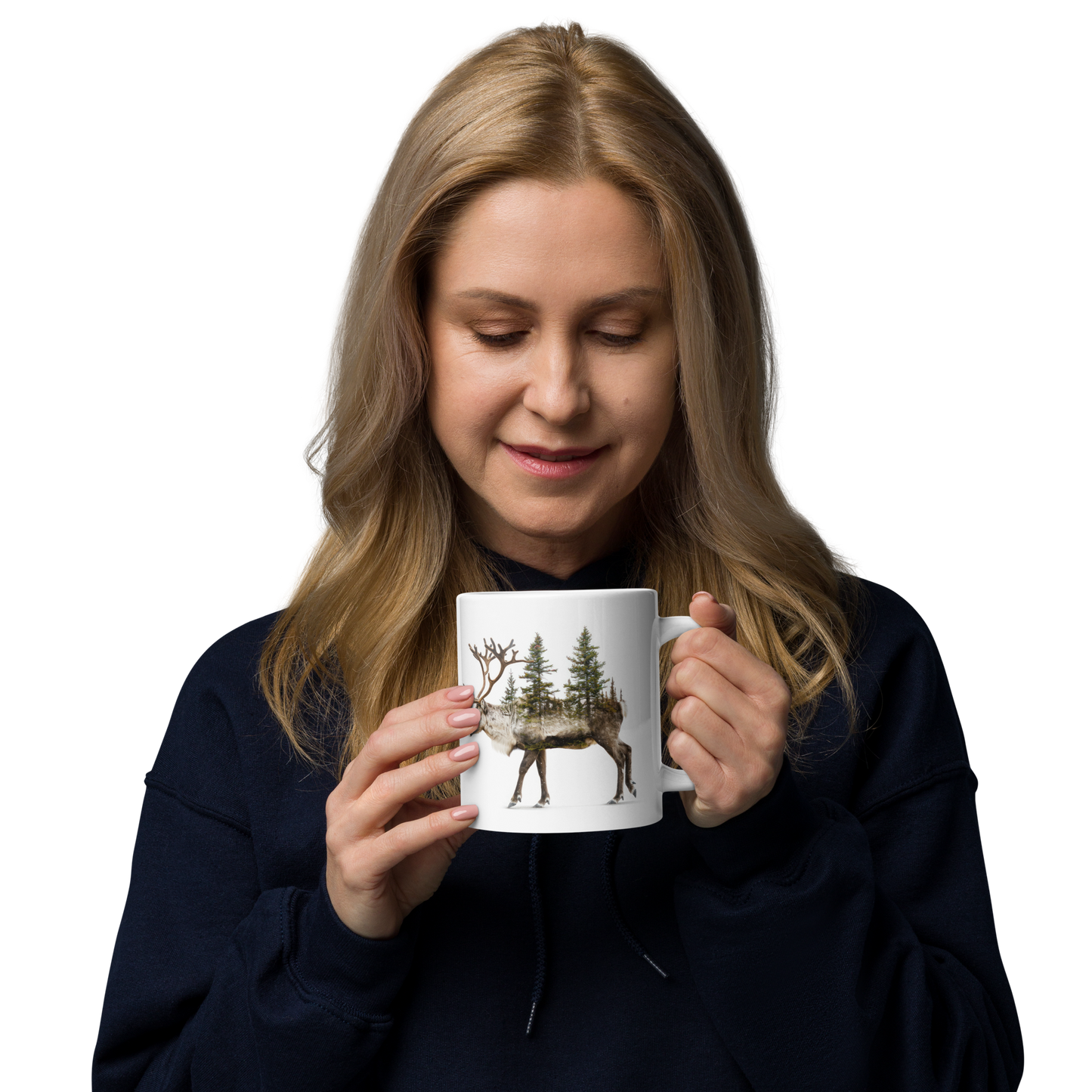 Vit Blank Mugg - Ren med Granar