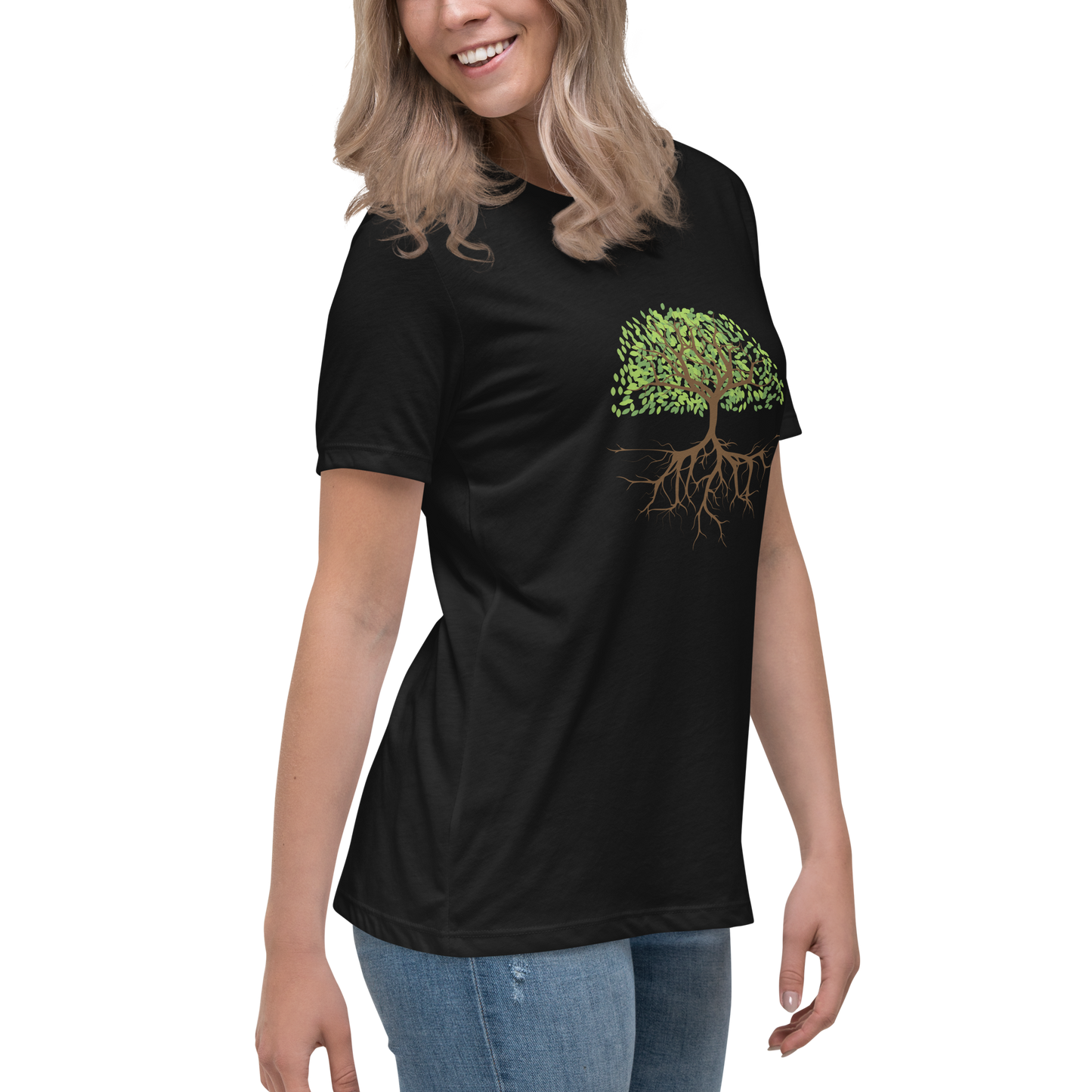 Avslappnad T-shirt för Kvinnor – Trädrötter Design