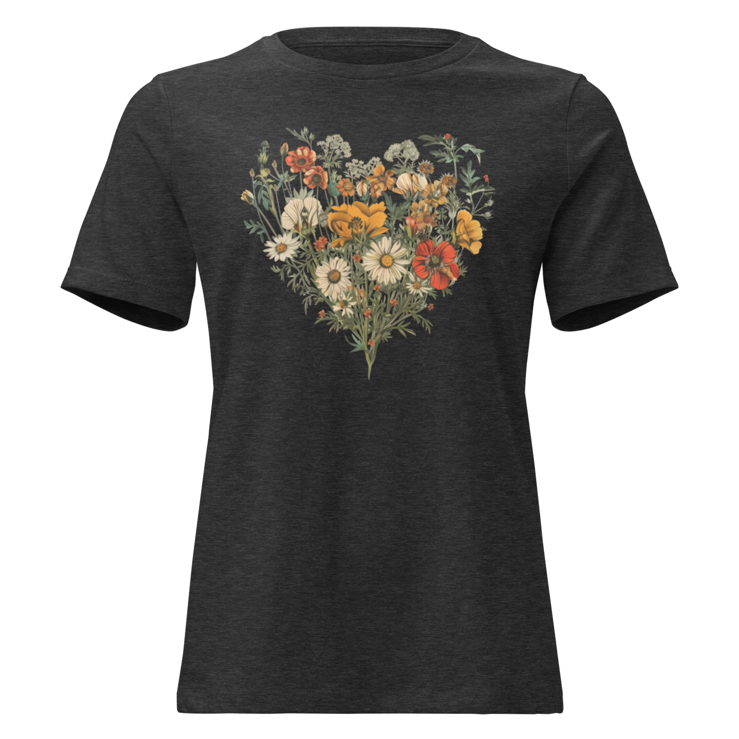 Avslappnad T-shirt för Kvinnor – Hjärta av Vildblommor