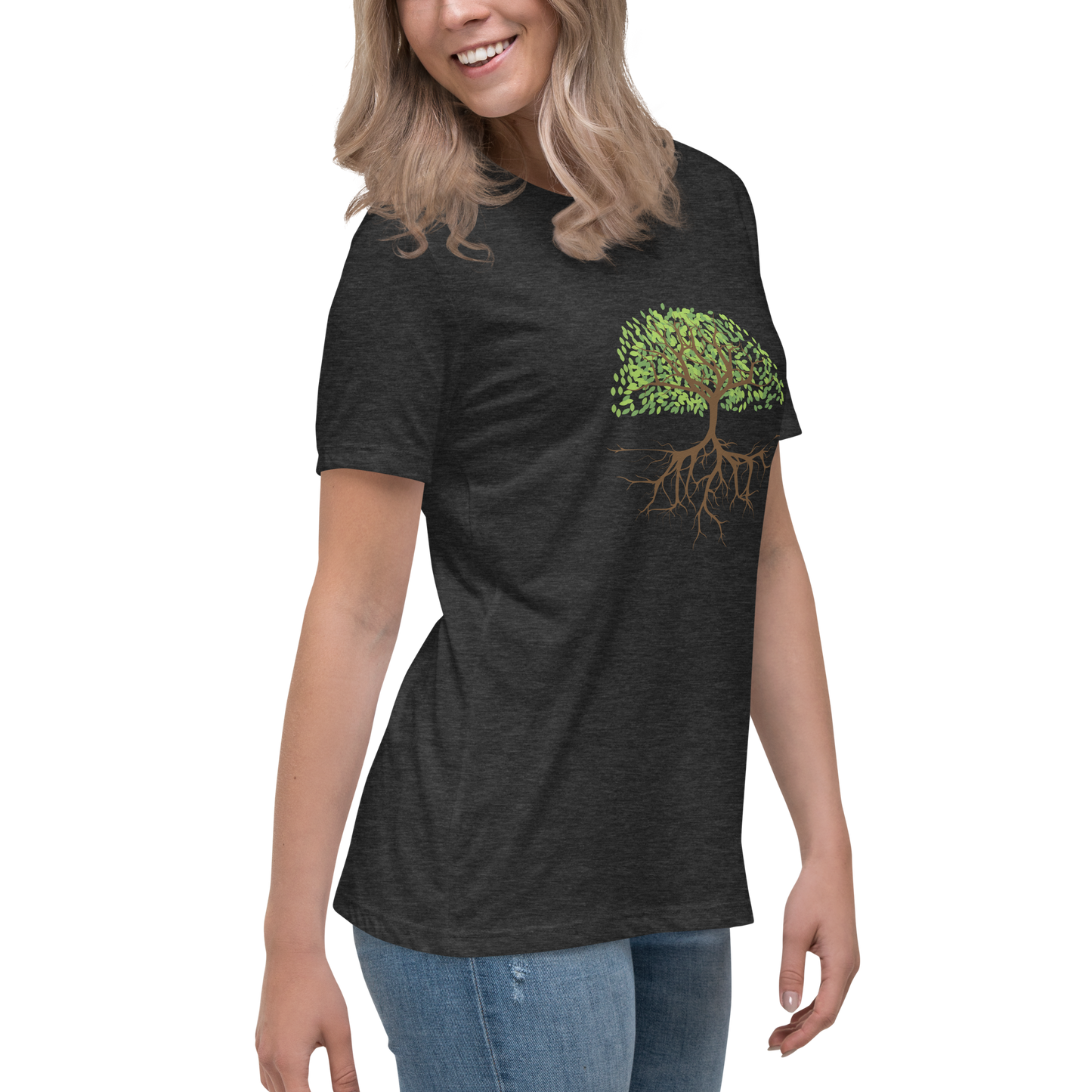 Avslappnad T-shirt för Kvinnor – Trädrötter Design