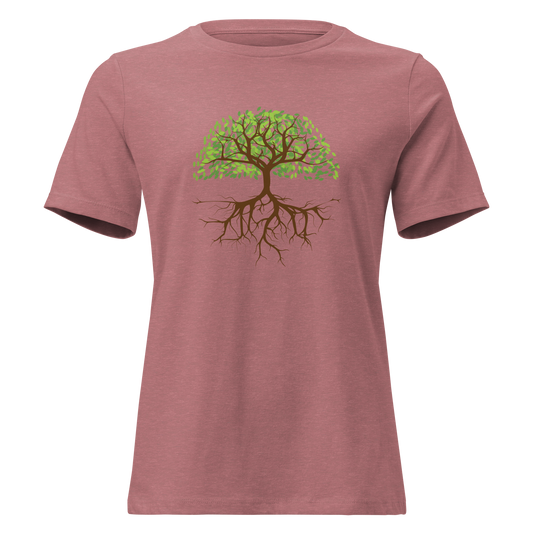 Avslappnad T-shirt för Kvinnor – Trädrötter Design