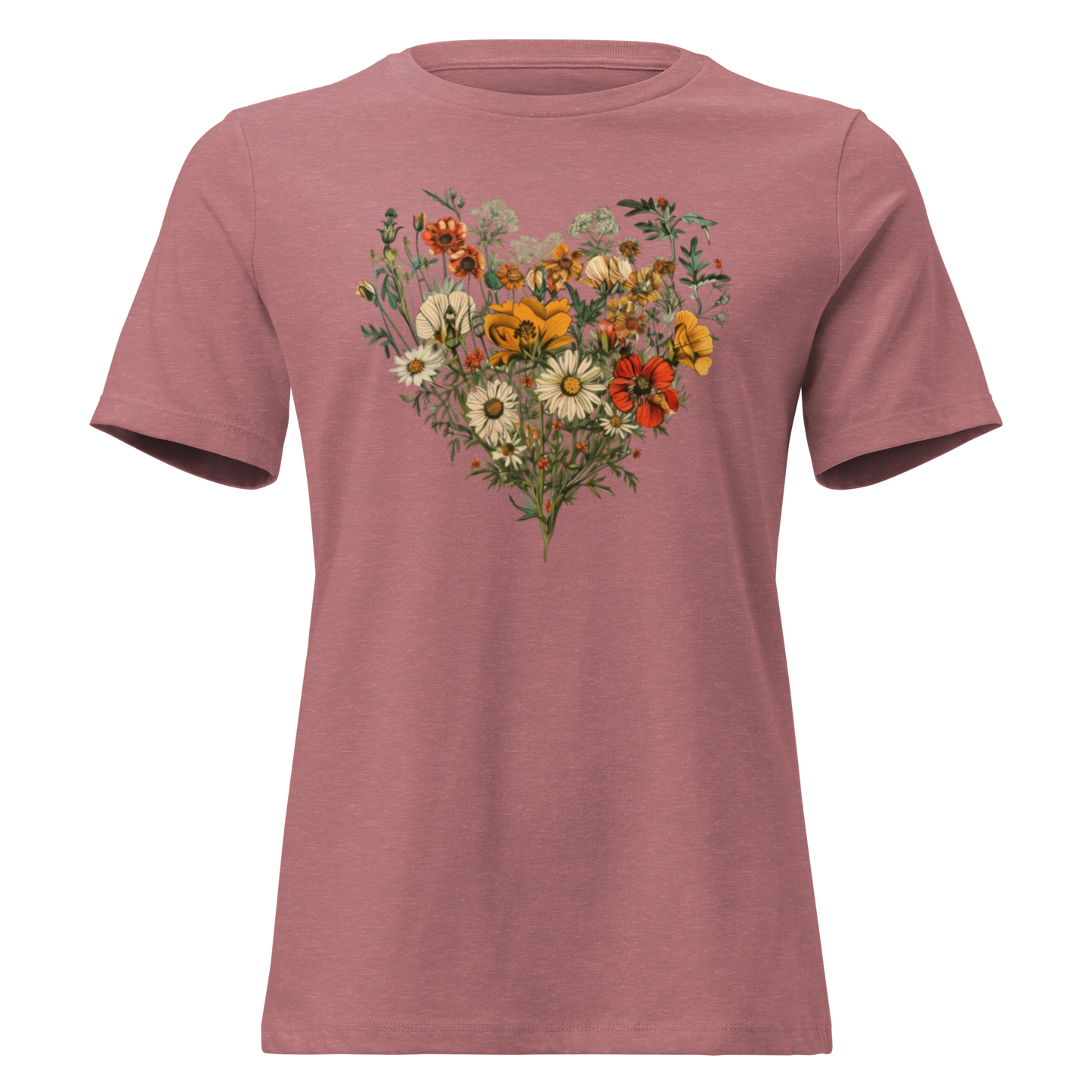 Avslappnad T-shirt för Kvinnor – Hjärta av Vildblommor