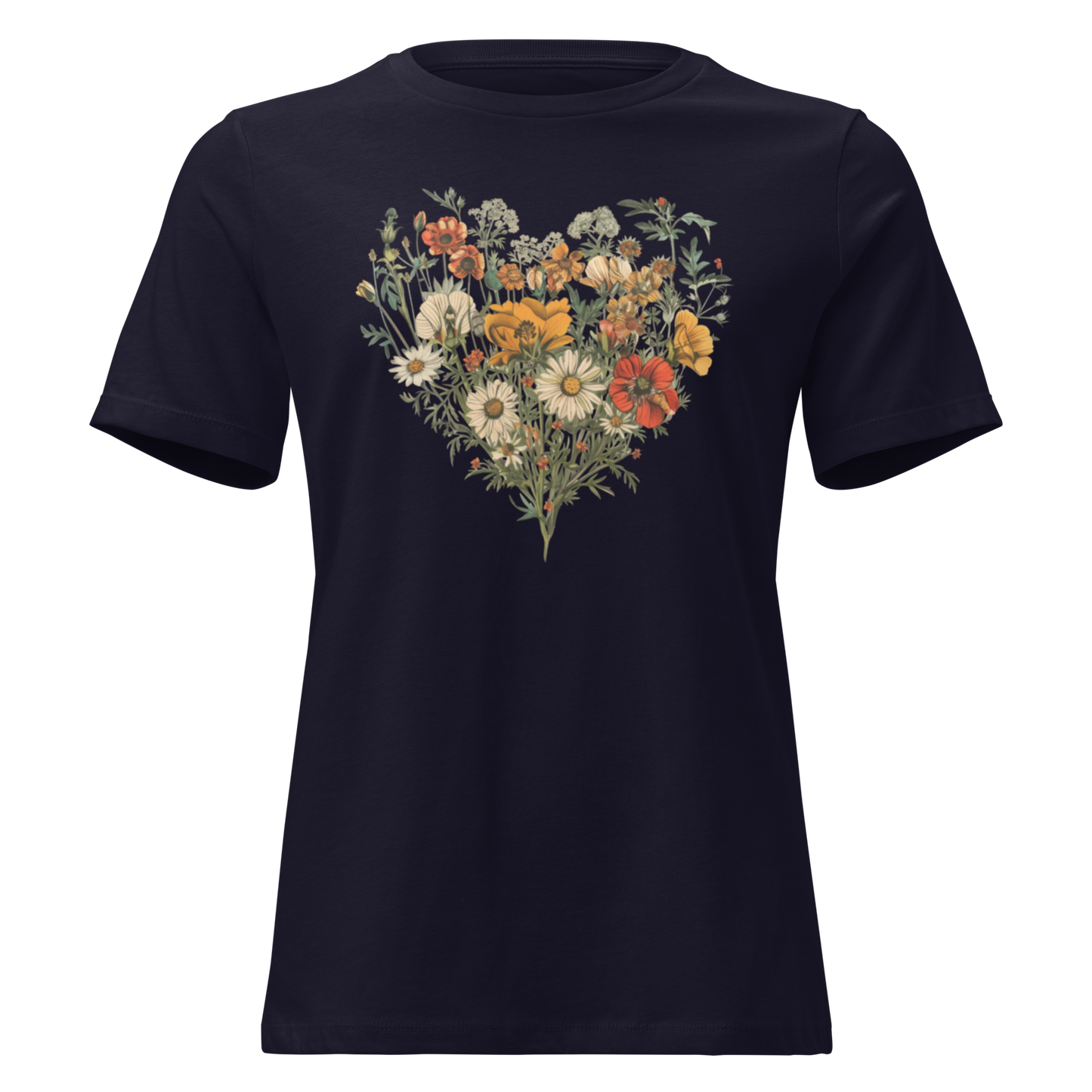 Avslappnad T-shirt för Kvinnor – Hjärta av Vildblommor