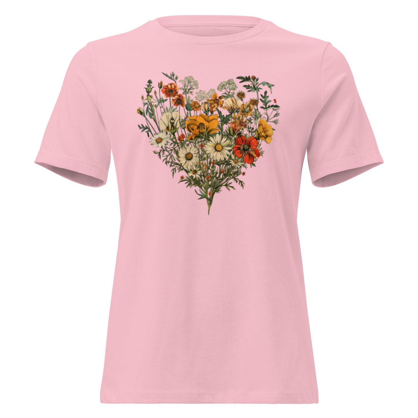 Avslappnad T-shirt för Kvinnor – Hjärta av Vildblommor