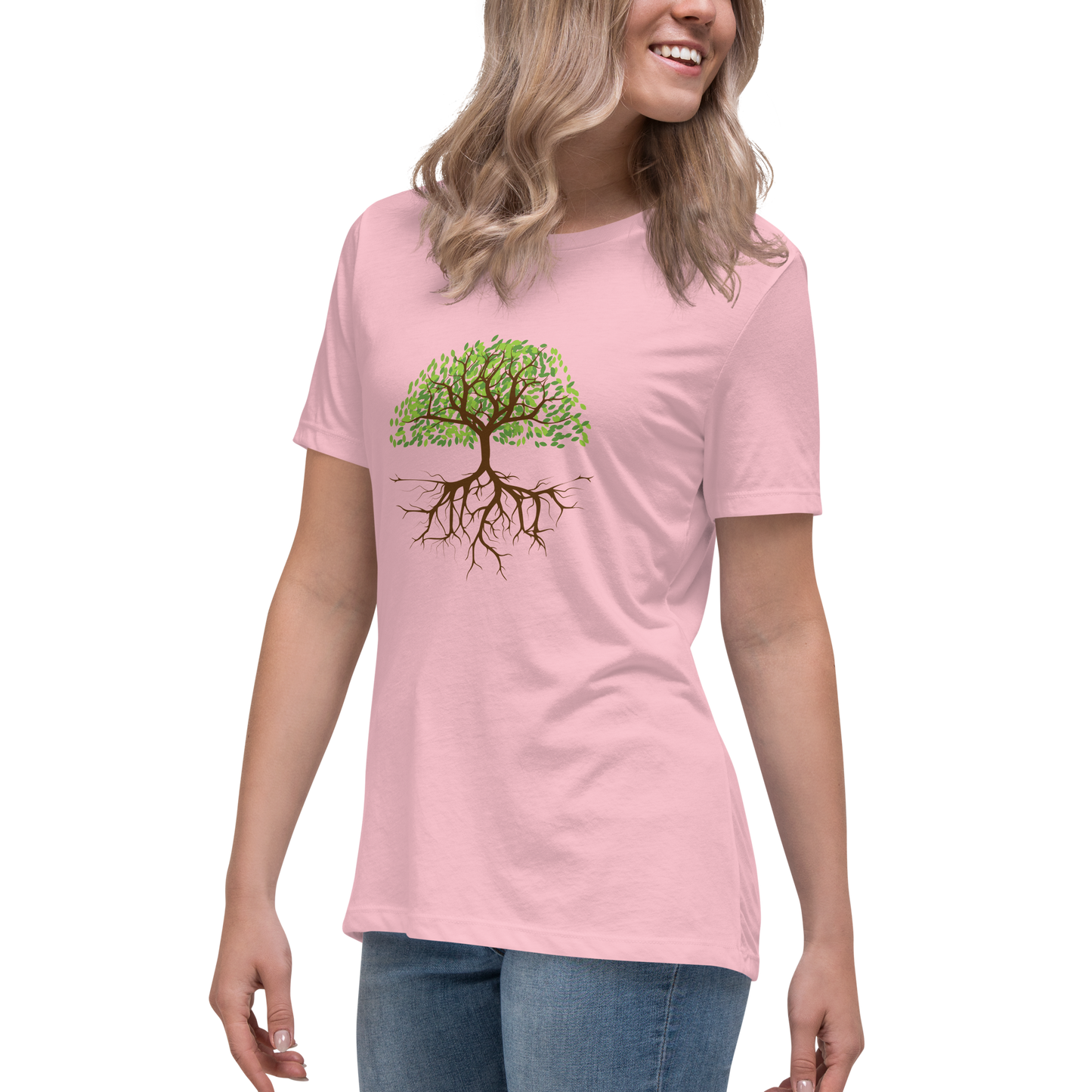Avslappnad T-shirt för Kvinnor – Trädrötter Design